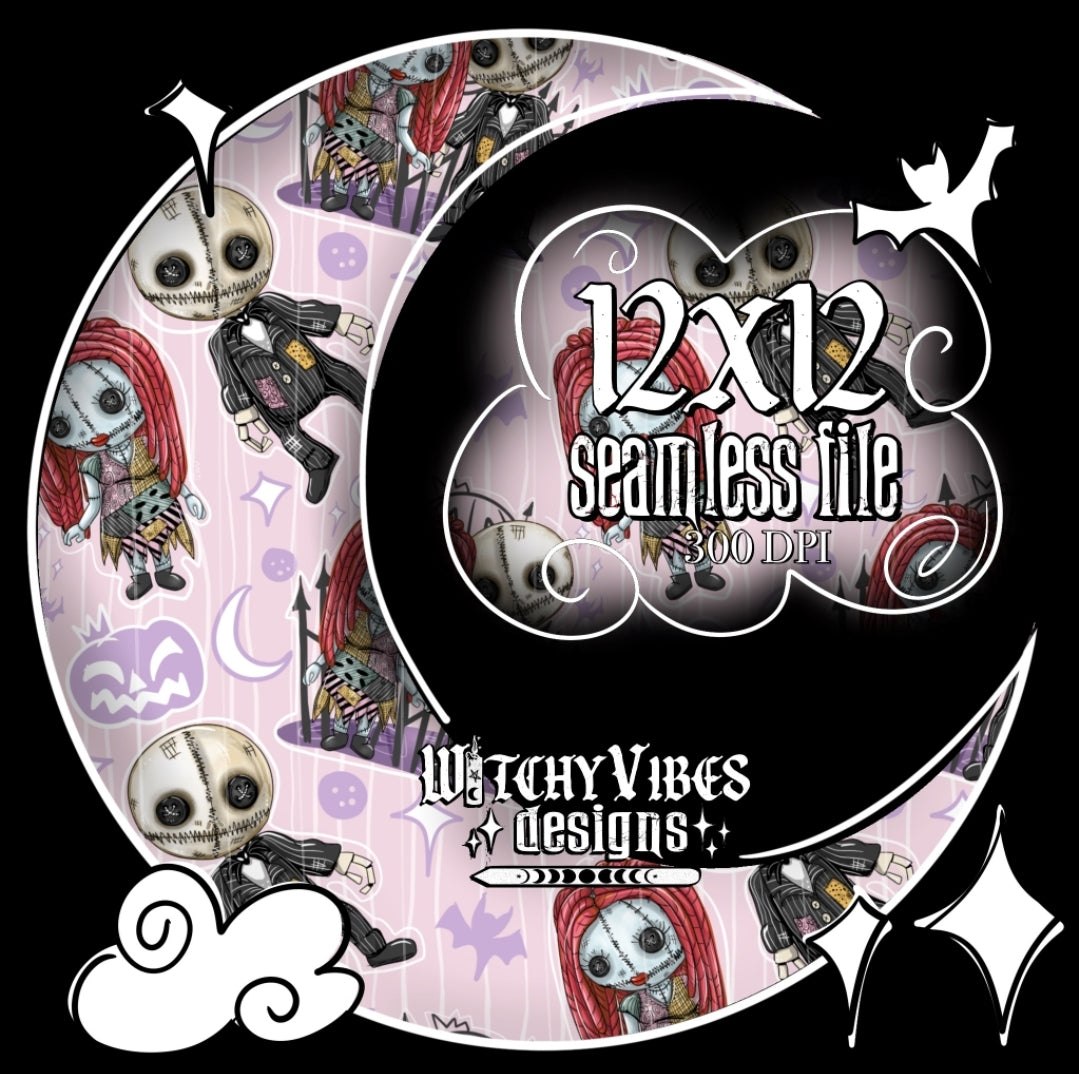 Pumpkin King and Queen Dolls seamless digital download